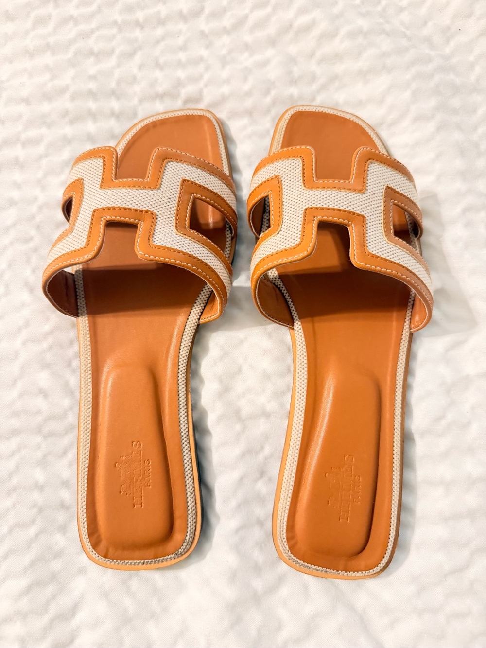 Brown and Cream Slide Sandals - Women's Leather Slip-On